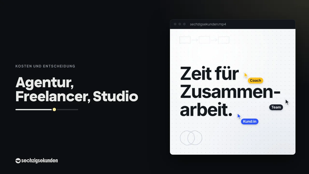 Kopfbild: ein Motiv im Skizzen-Stil im Fenster, daneben der Titel „Agentur, Freelancer, Studio“.