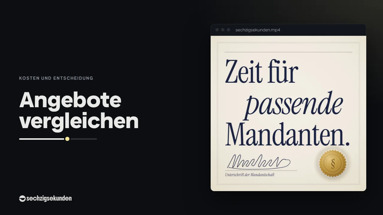 Kopfbild: ein Motiv im Kanzlei-Stil im Fenster, daneben der Titel „Angebote vergleichen“.