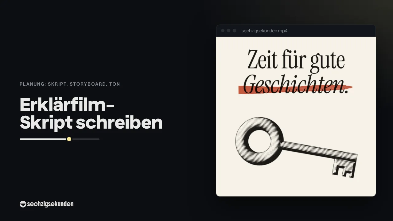 Kopfbild: Kupferstich-Szene aus unserer Stil-Bibliothek im Fenster, daneben der Titel „Erklärfilm-Skript schreiben“.