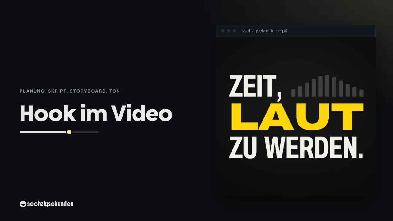 Kopfbild: Typo-Szene aus unserer Stil-Bibliothek im Fenster, daneben der Titel „Hook im Video“.