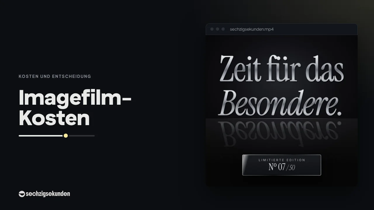 Kopfbild: ein Motiv im Chrom-Stil im Fenster, daneben der Titel „Imagefilm-Kosten“.