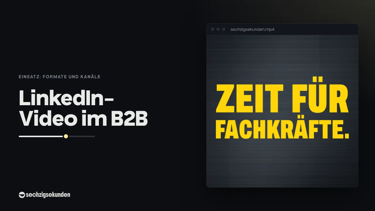 Kopfbild: Film im Stil Industrie aus der Branche Produktion und Fertigung im Fenster, daneben der Titel „LinkedIn-Video im B2B“.