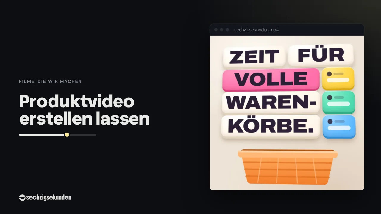 Kopfbild: Bild aus unserer Stil-Bibliothek „Clay“ im Fenster, daneben der Titel „Produktvideo erstellen lassen“.