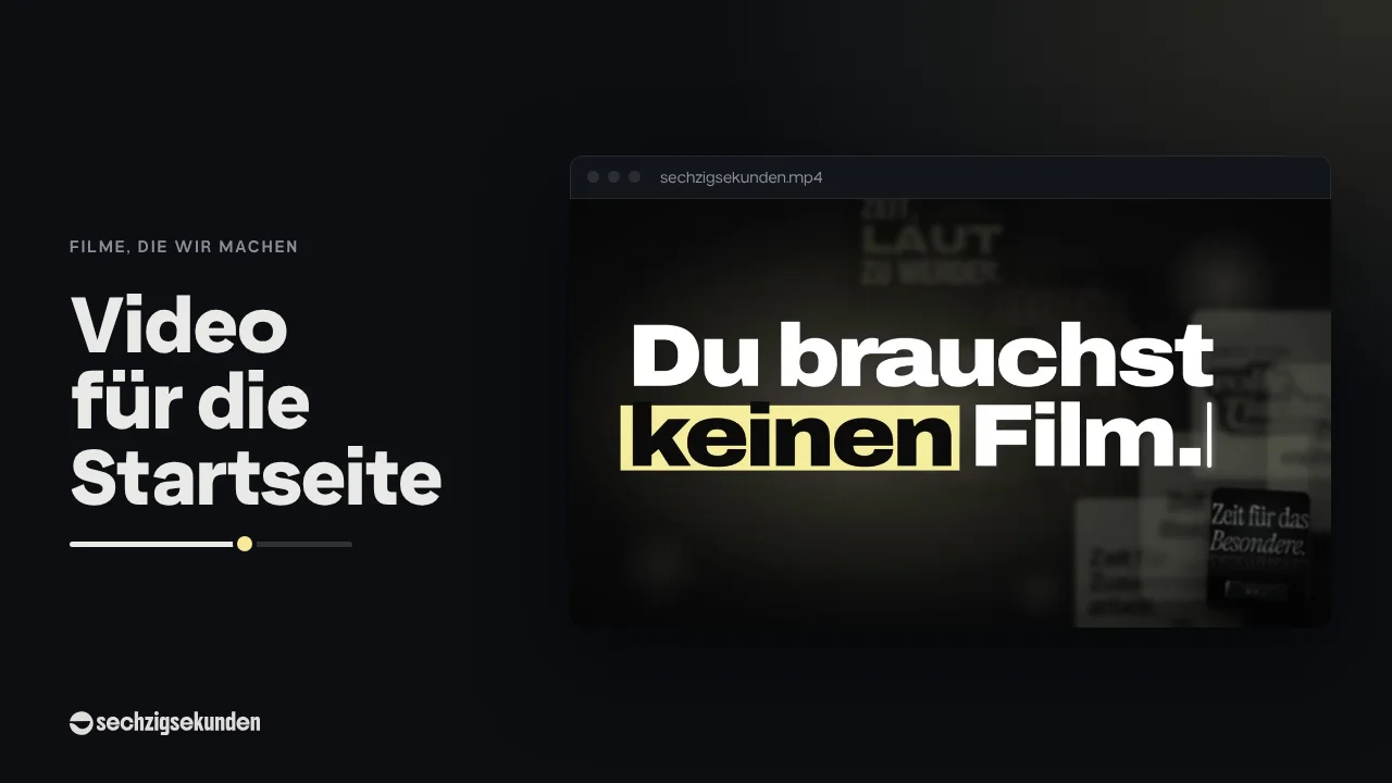 Kopfbild: Bild aus unserem Film „Einstieg“ im Fenster, daneben der Titel „Video für die Startseite“.