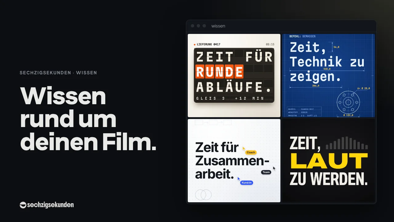 Collage aus Bildern unserer Stil-Bibliothek in einem Fenster: Isometrie, Blueprint, Skizze und Typo.