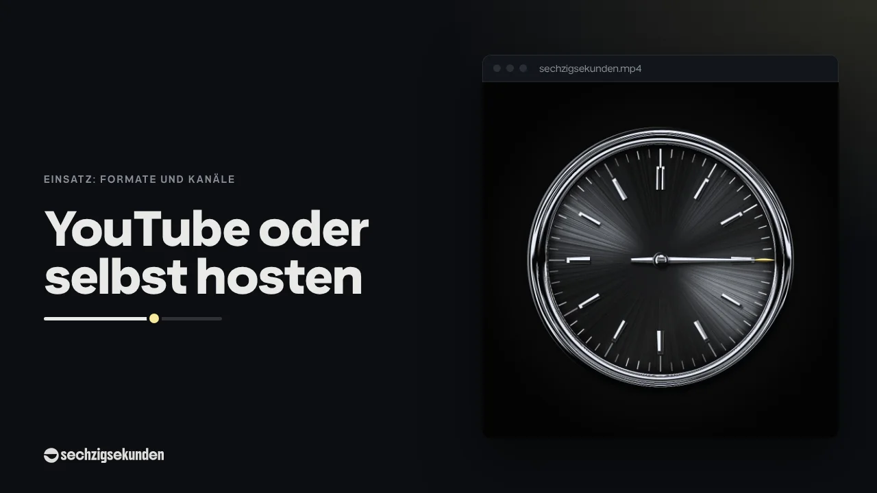 Kopfbild: Film im Stil Chrom im Fenster, daneben der Titel „YouTube oder selbst hosten“.